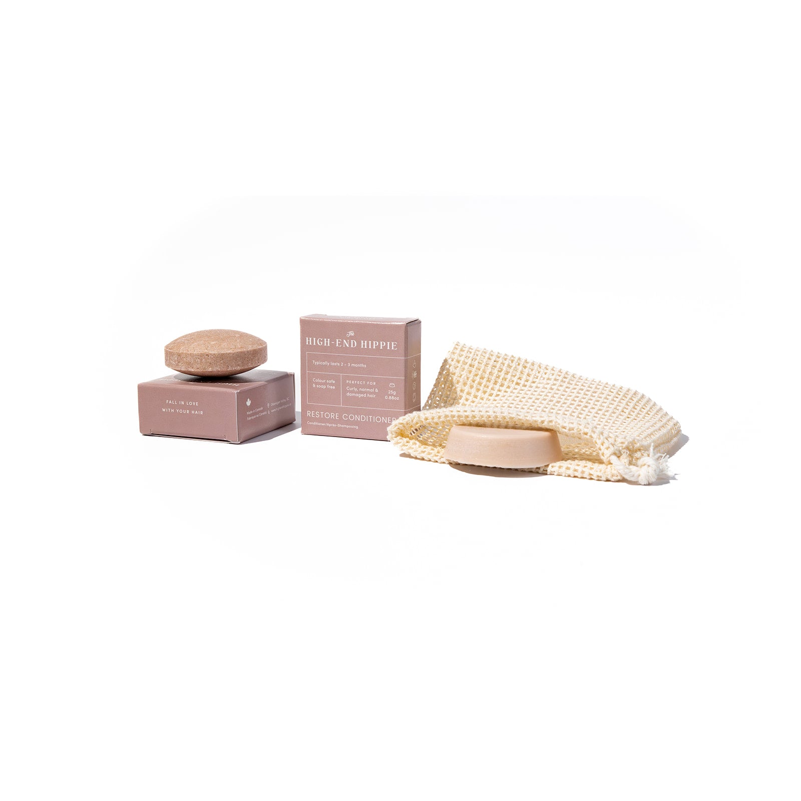 The Try Me Bundle with Restore mini shampoo and conditioner bars and Zero Waste Shampoo Bag — hair therapy for thick curly and damaged hair