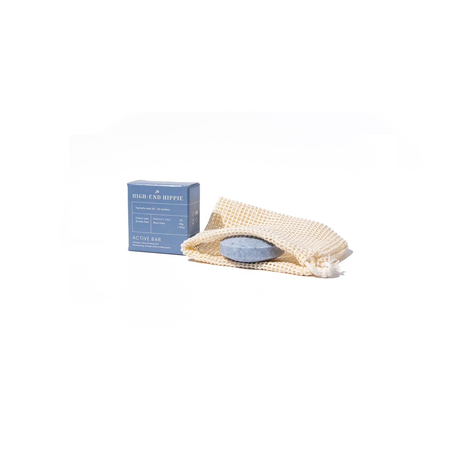 The Try Me Bundle with Active Bar 3-in-1 mini ( Shampoo, body and shave bar) and Zero Waste Shampoo Bag by The High-End Hippie
