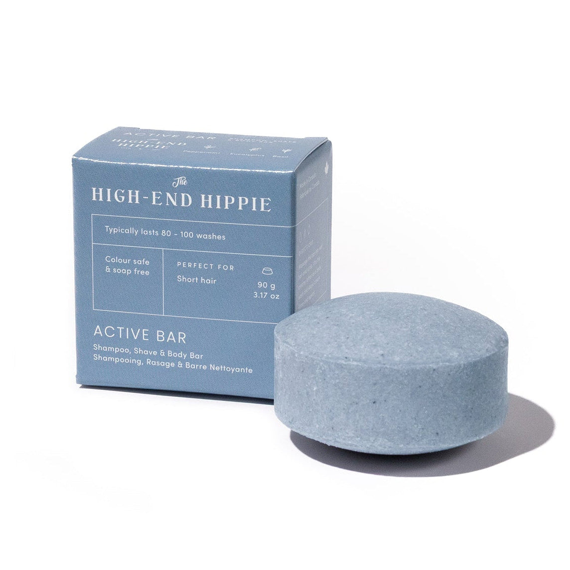 The High-End Hippie Active Bar perfect for men, short hair and travel. Shampoo, Body and shave 3-in-1