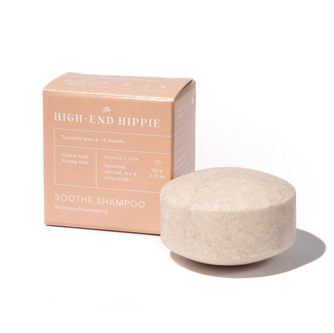 Full-size 90 g Soothe Shampoo Bar, a gentle, colour-safe shampoo for itchy and sensitive scalps.