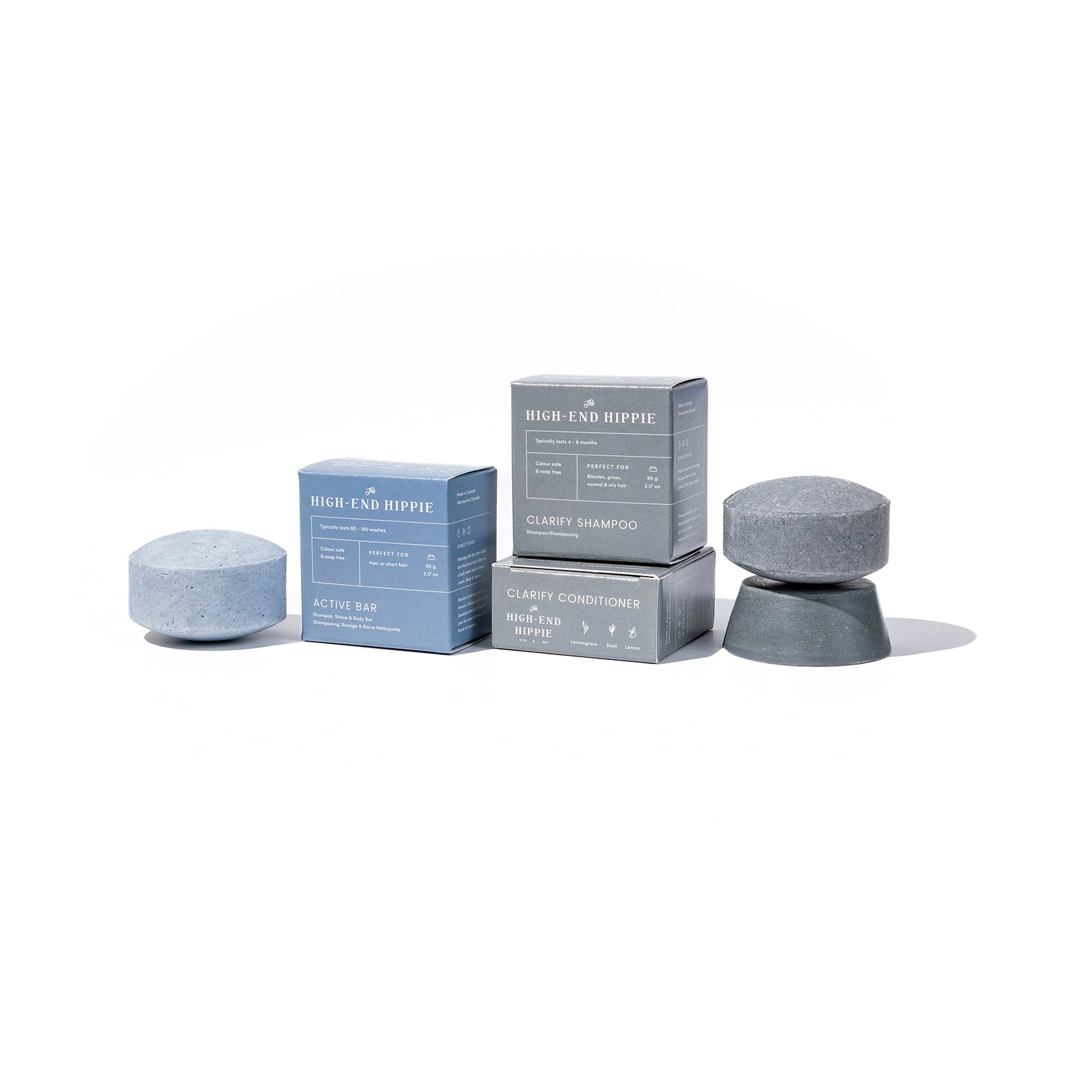 The Better Together Bundle with Active Bar (shampoo, shave & body) and Clarify shampoo and conditioner bars — wildcrafted hair therapy for blondes grays and oily hair