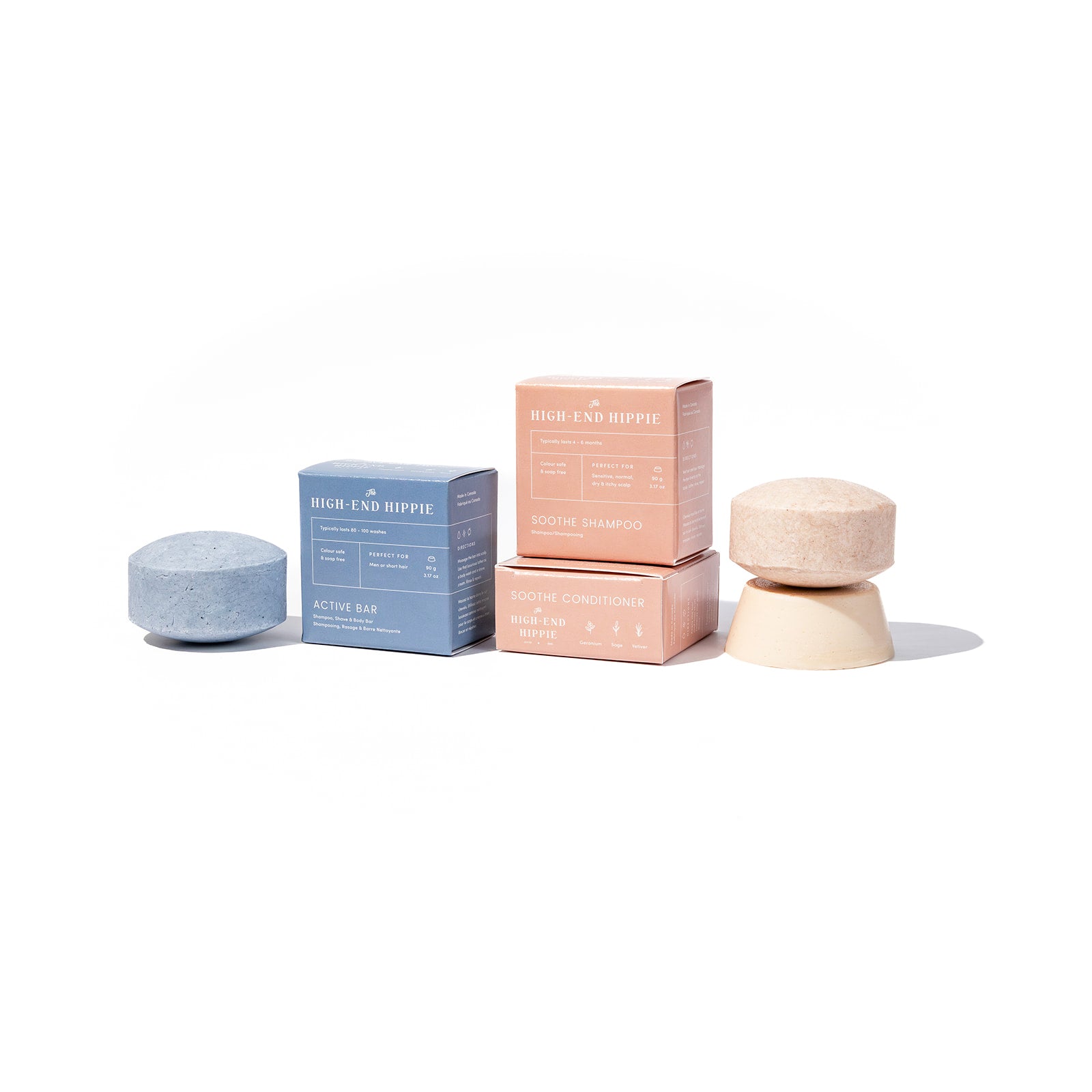 The Better Together Bundle with Active Bar (shampoo, shave & body) and Soothe shampoo and conditioner bars — wildcrafted hair therapy for sensitive and itchy scalp conditions